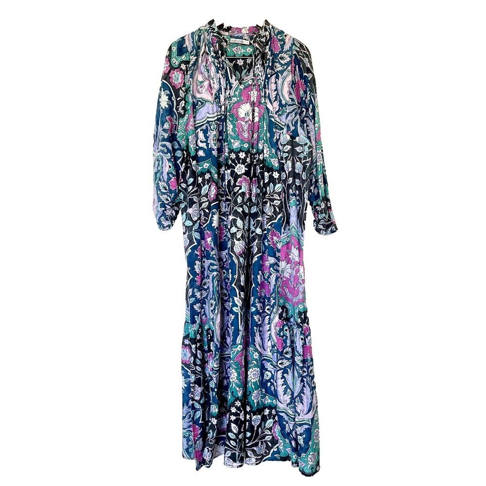 Maria Cher Silk Cotton Maxi‎ Dress Size M Paisley Light Gauzy Boho Spring Resort